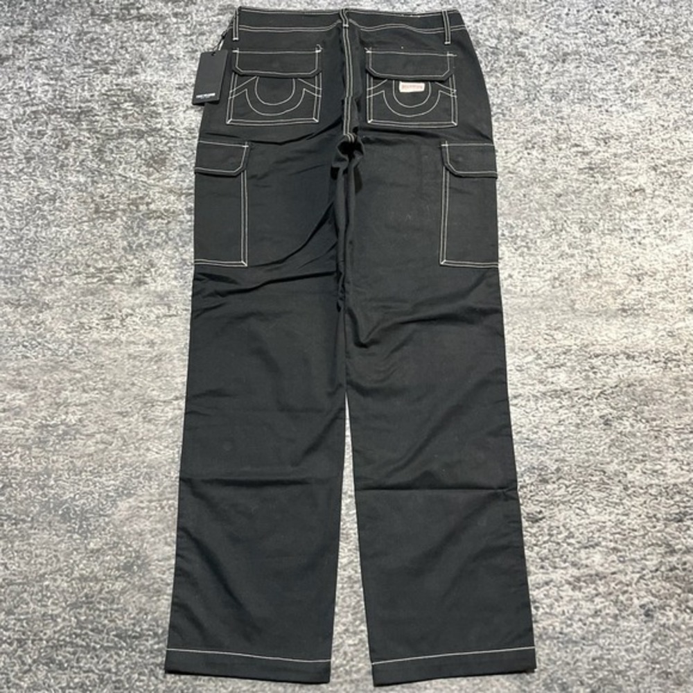 NWT True Religion Cargo Pants 30x31 Black White Contrast Stitch Hip-Hop‎ Y2K